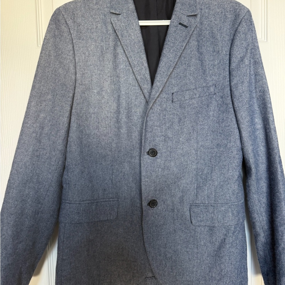 H&M Men's Blue Sports Jacket with Suede Elbow Patches. - Size S
